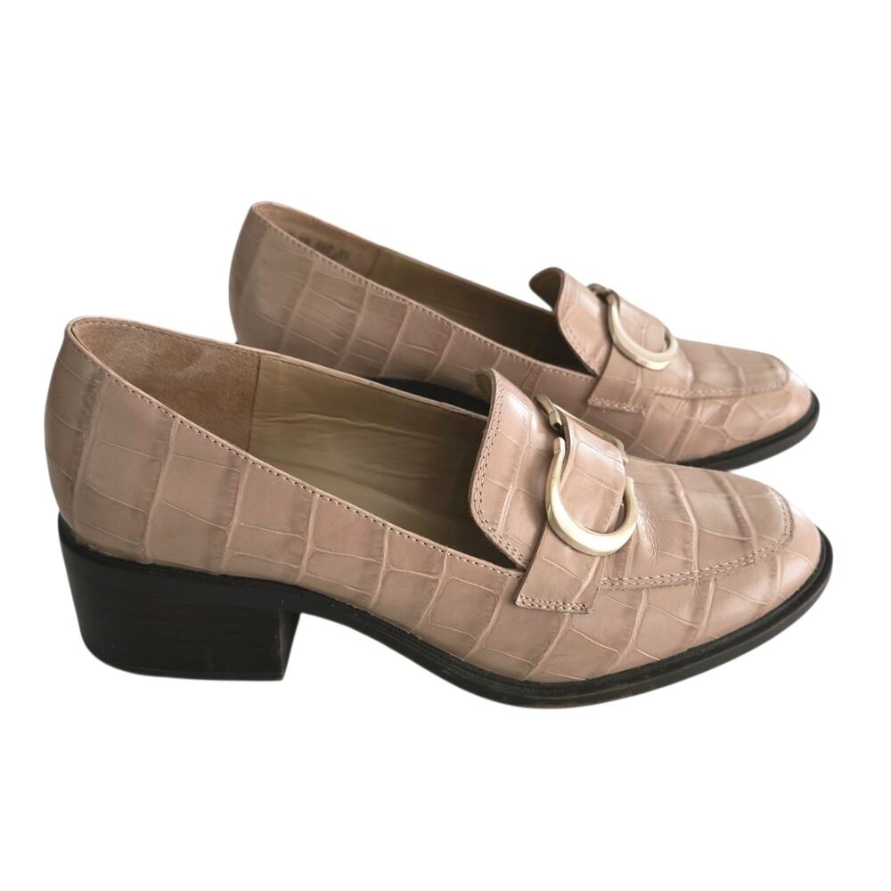 Naturalizer Pascal Embossed Leather Beige Blush Pink Heeled Loafers Sz 7.5 Prep